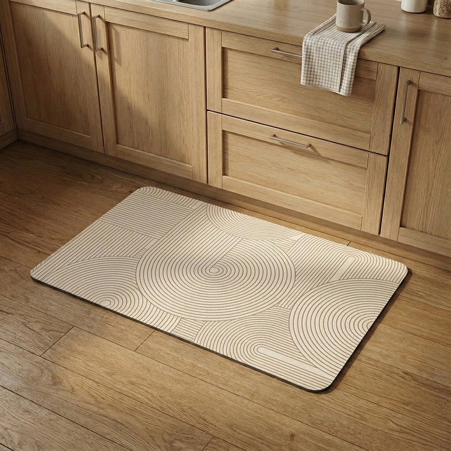 Anti Fatigue Kitchen Floor Mat with Geometric Line Pattern Cushioned Standing Rug for Sink Counter and Prep Areas