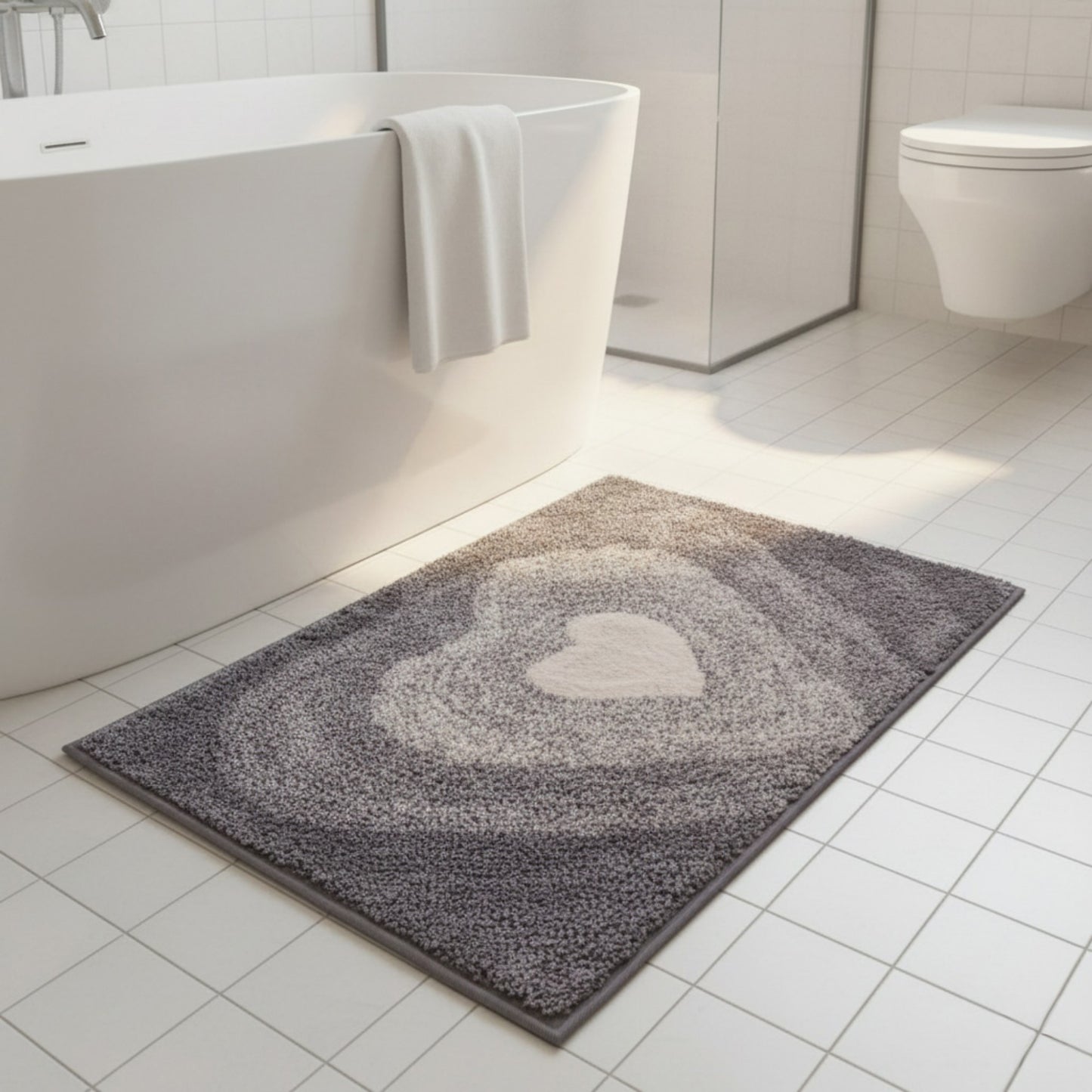 Plush Absorbent Bathroom Floor Mat with Heart Pattern Soft Textured Bath Rug for Tub Shower and Sink Areas