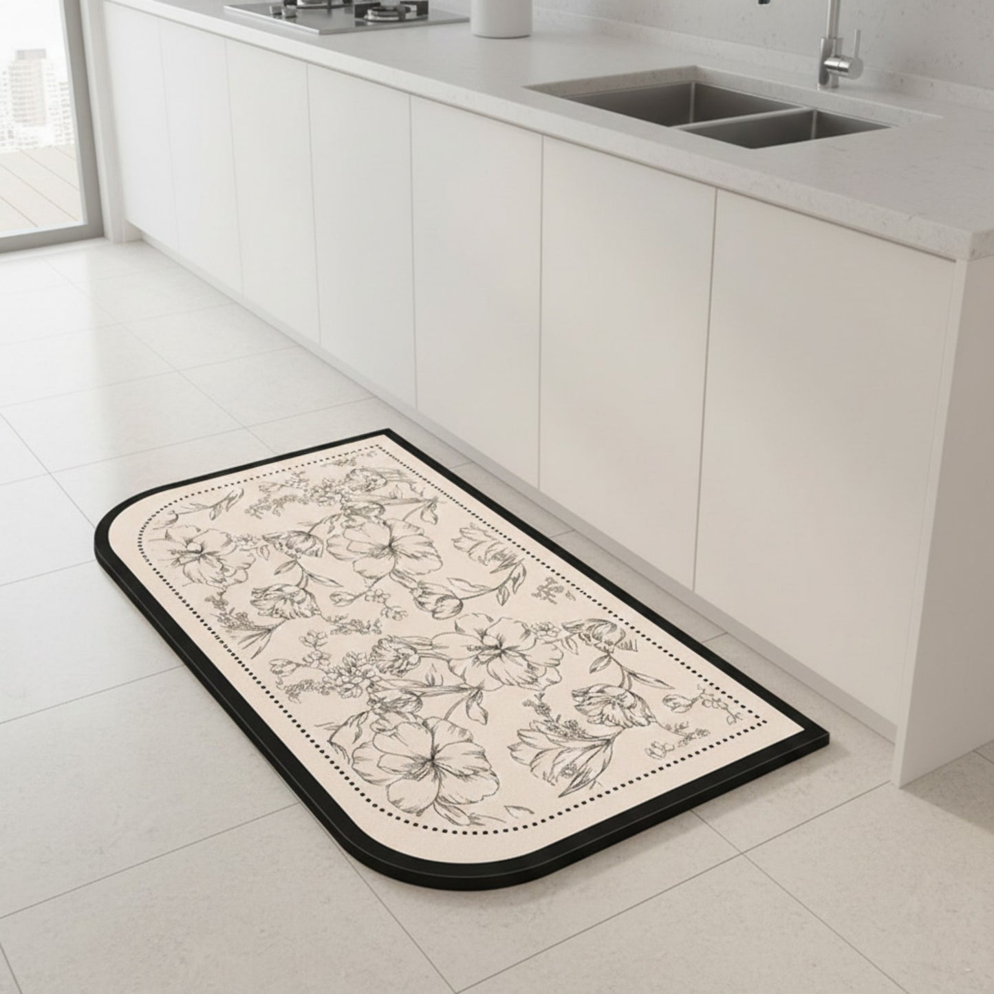 Anti Fatigue Kitchen Floor Mat with Floral Pattern Cushioned Standing Rug for Sink Counter and Prep Areas