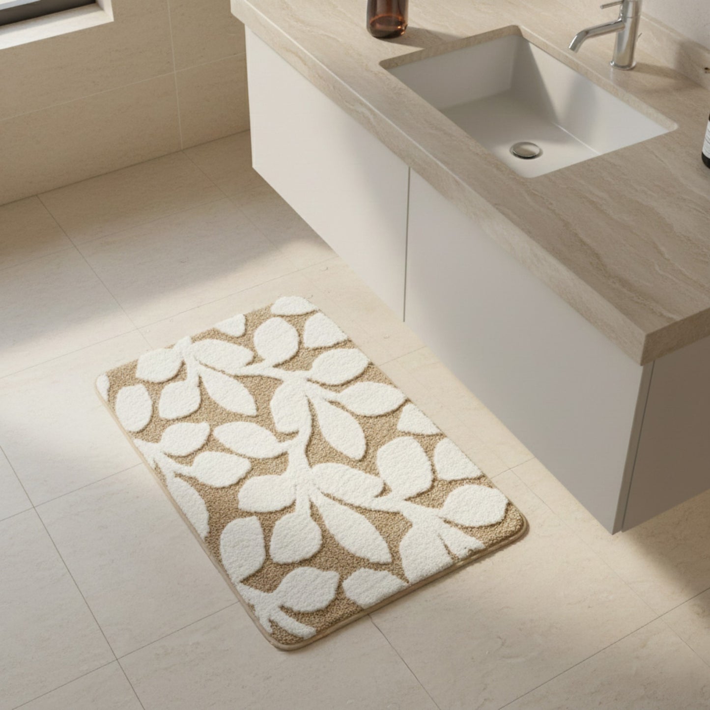 Floral Pattern Bath Mat Soft Textured Bathroom Rug