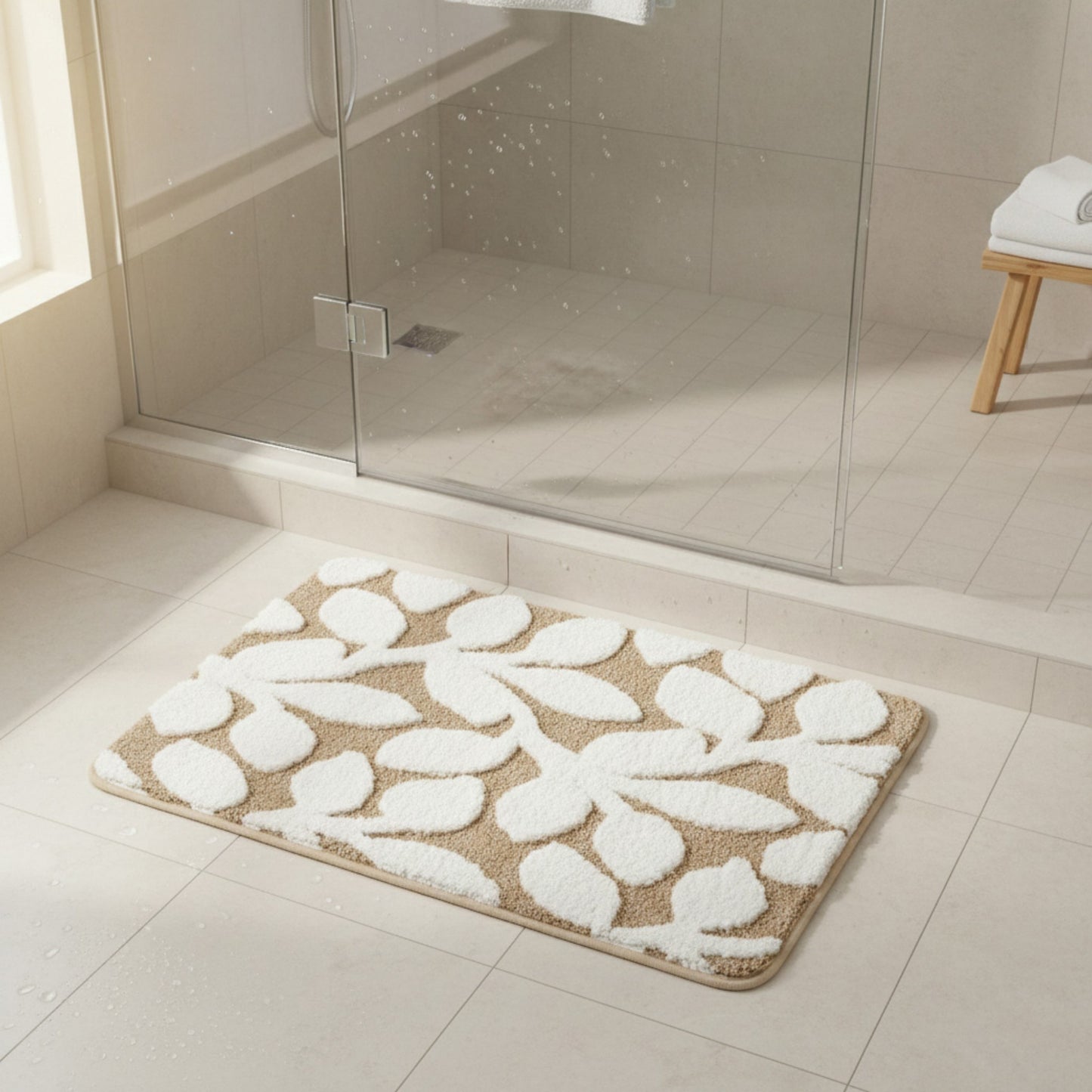 Floral Pattern Bath Mat Soft Textured Bathroom Rug