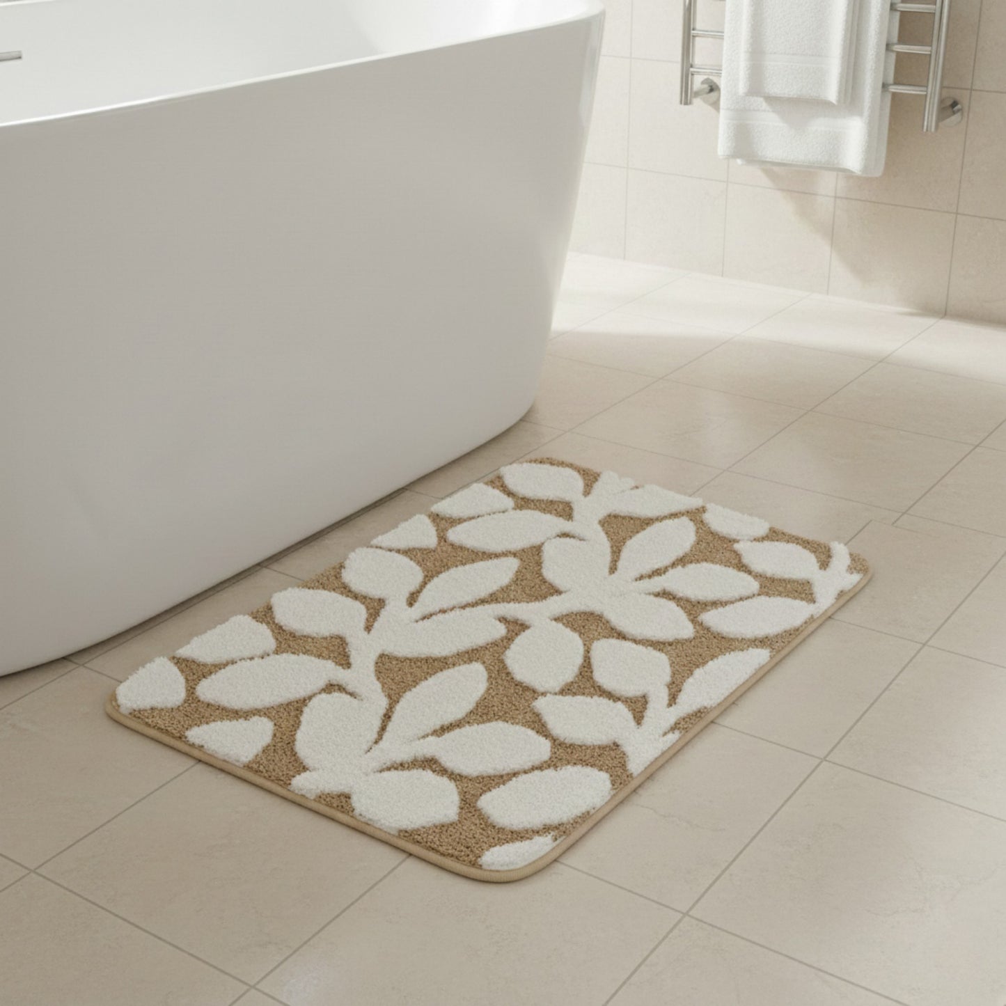 Floral Pattern Bath Mat Soft Textured Bathroom Rug