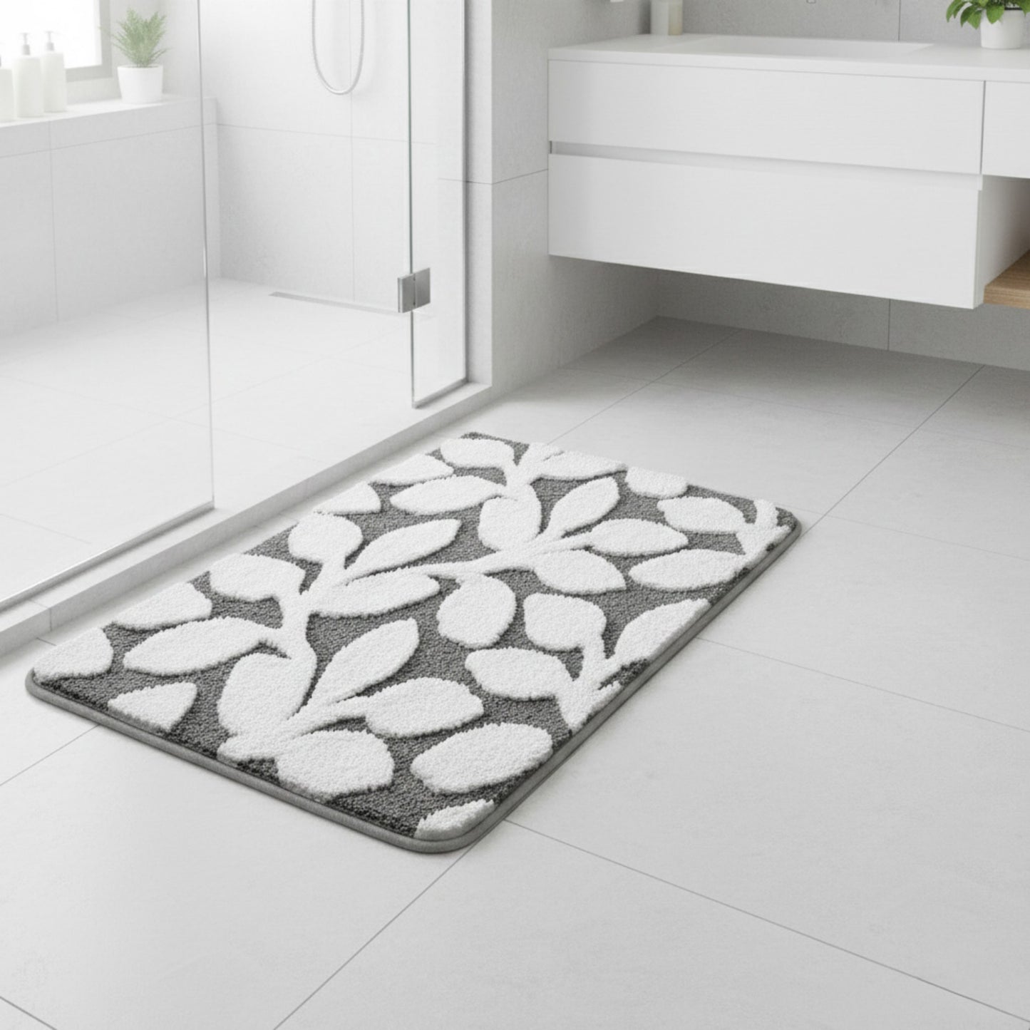 Floral Pattern Bath Mat Soft Textured Bathroom Rug