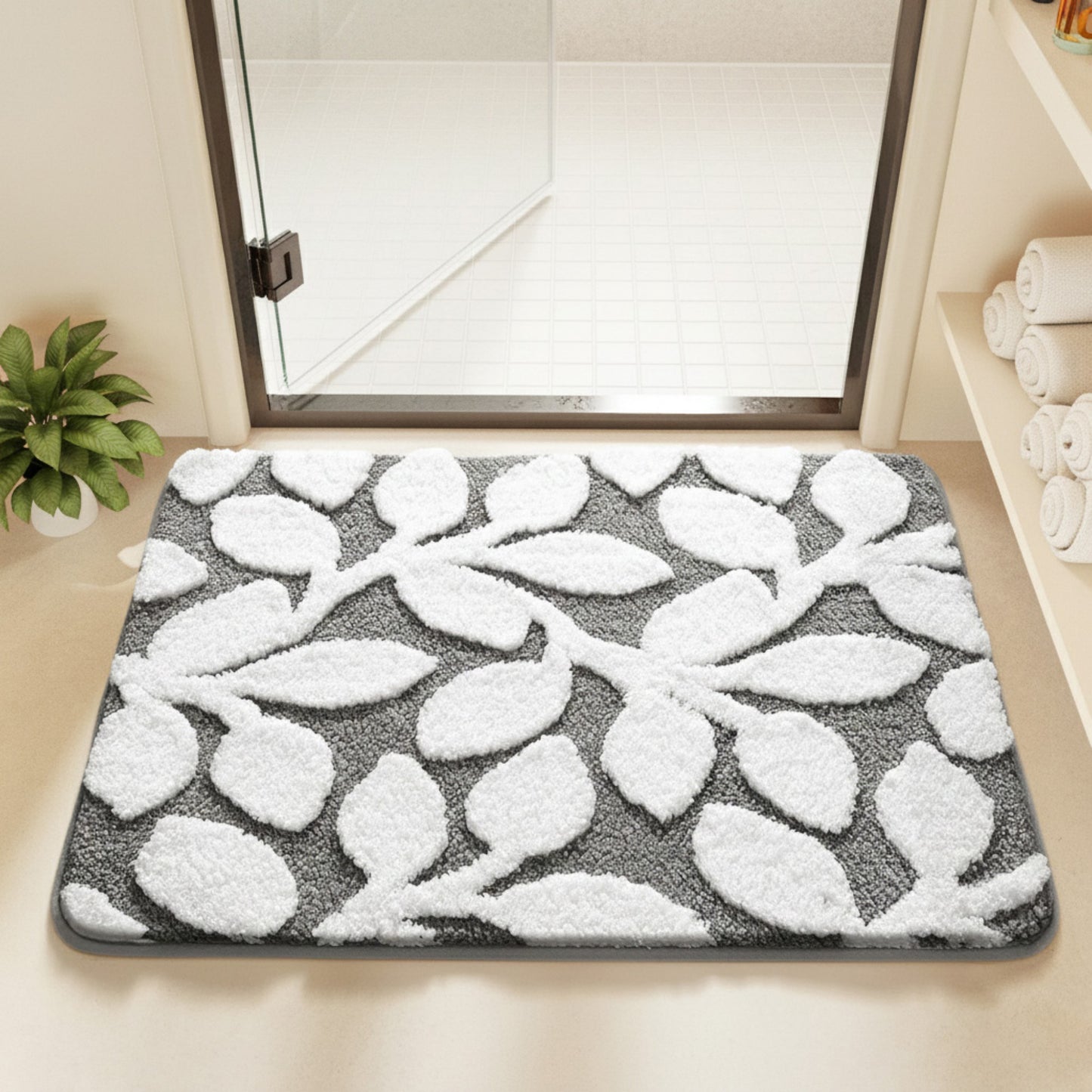 Floral Pattern Bath Mat Soft Textured Bathroom Rug