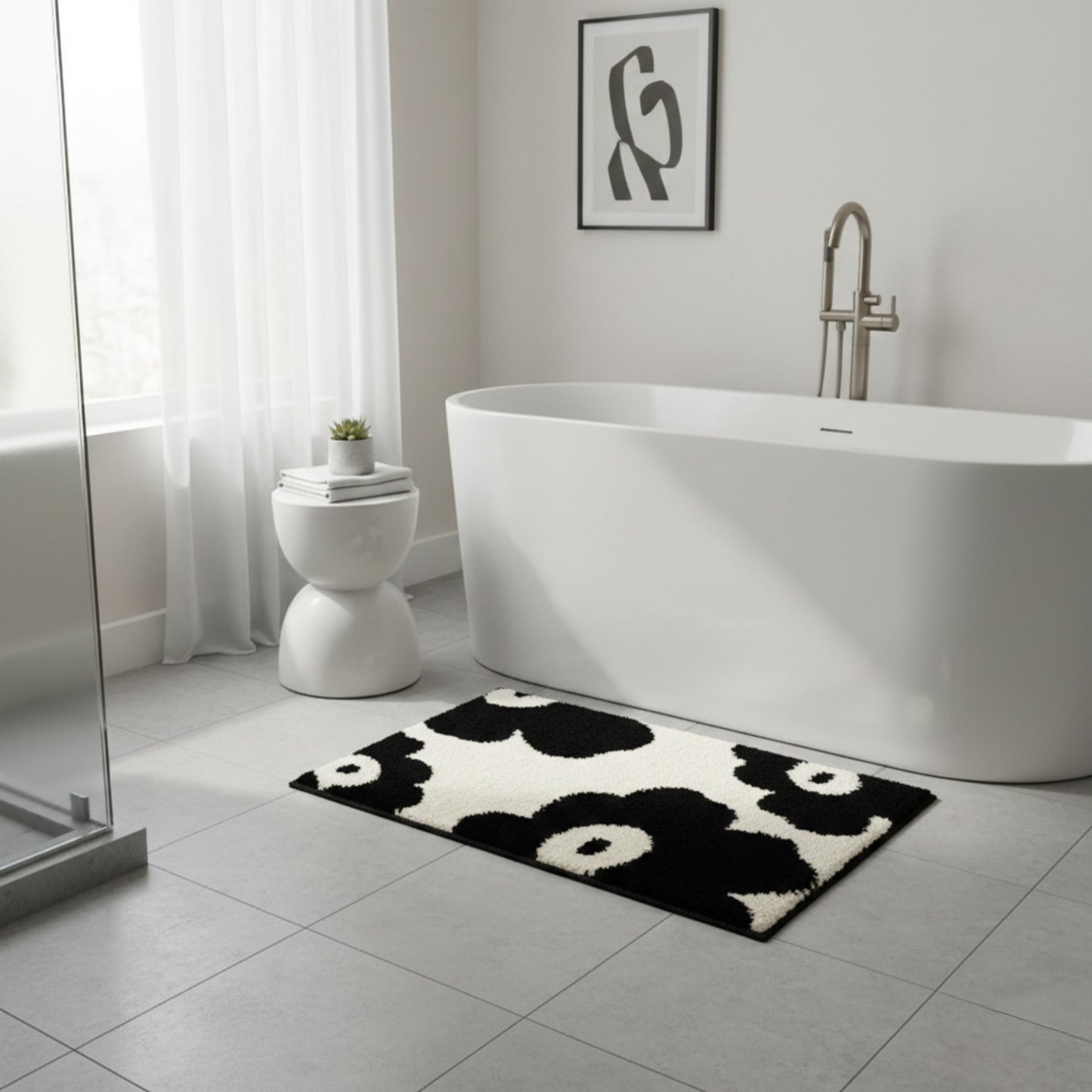 Abstract Floral Pattern Tufted Bath Mat Soft Bathroom Floor Rug