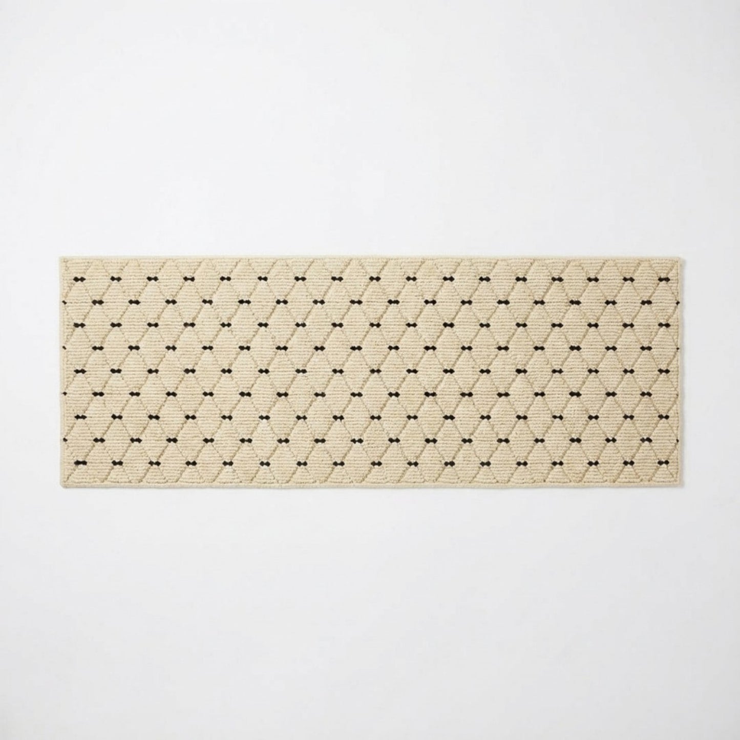 Neutral Diamond Pattern Woven Runner Rug Low Profile Bedroom Floor Runner