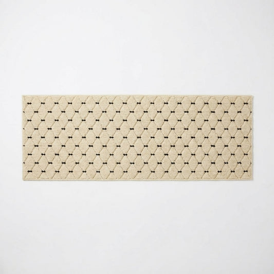 Neutral Diamond Pattern Woven Runner Rug Low Profile Bedroom Floor Runner