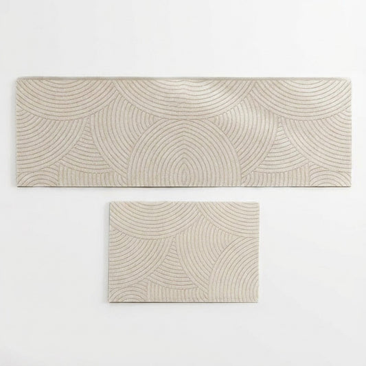 Neutral Arc Pattern Kitchen Runner and Mat Set Non Slip Textured Floor Mats 2 Pack