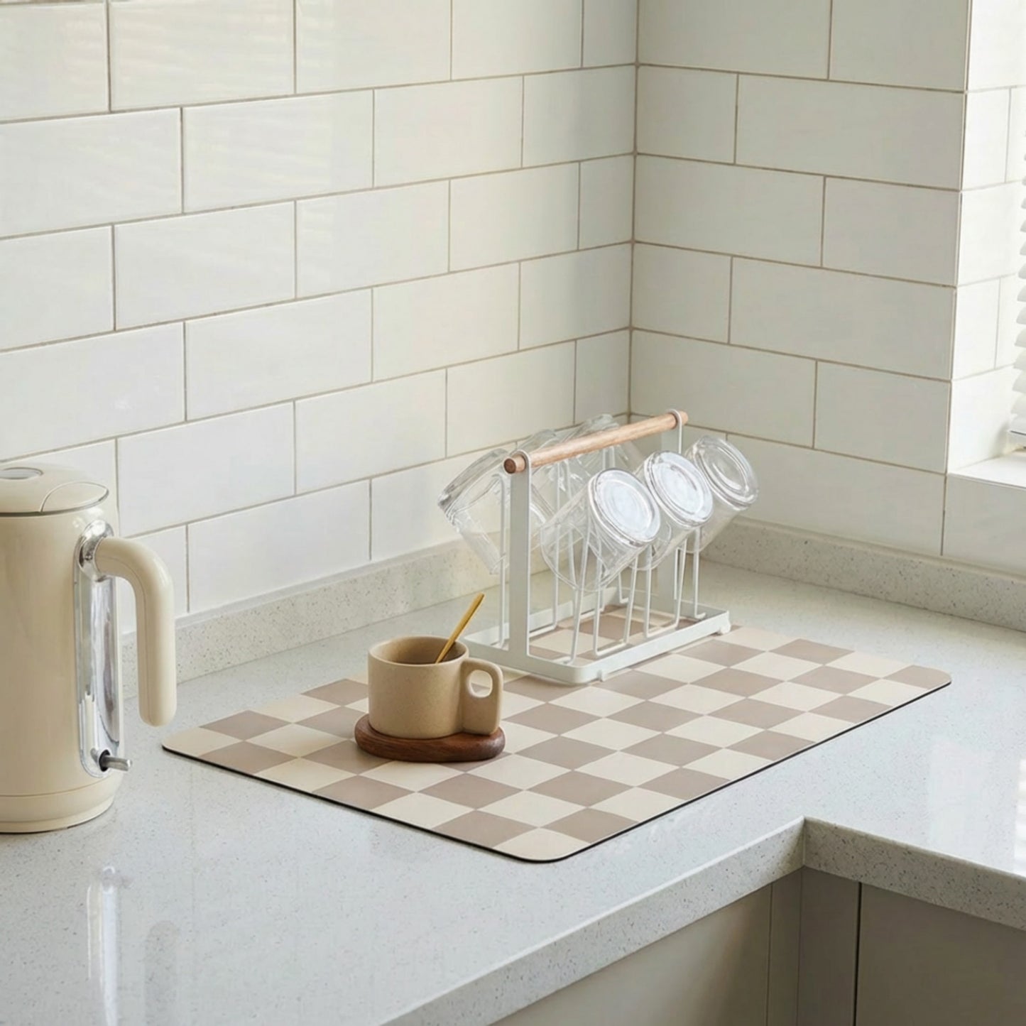 Checkered Kitchen Sink Faucet Splash Guard Mat Absorbent Countertop Protector 2 Pack Set