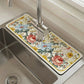 Floral Kitchen Sink Faucet Splash Guard Mat with Absorbent Surface Decorative Counter Protector 2 Pack Set