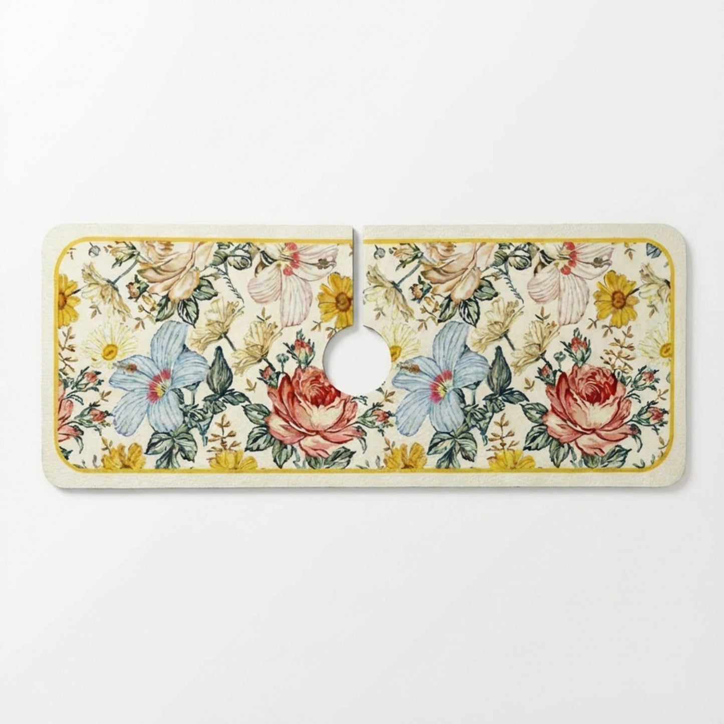 Floral Kitchen Sink Faucet Splash Guard Mat with Absorbent Surface Decorative Counter Protector 2 Pack Set