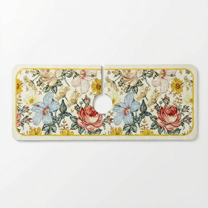 Floral Kitchen Sink Faucet Splash Guard Mat with Absorbent Surface Decorative Counter Protector 2 Pack Set