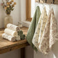 Soft Cotton Textured Kitchen Cleaning Cloths Hanging Dish Towels Floral and Solid Mix 4 Pack