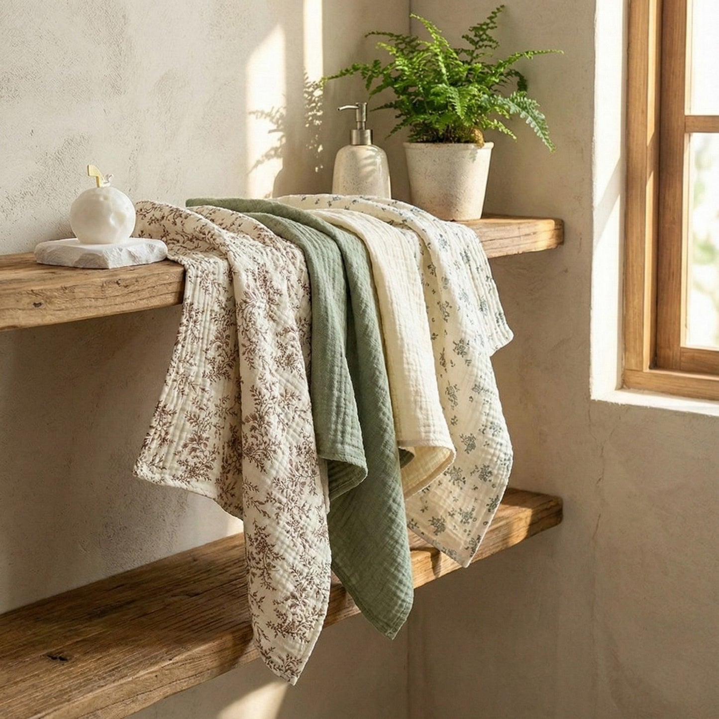 Soft Cotton Textured Kitchen Cleaning Cloths Hanging Dish Towels Floral and Solid Mix 4 Pack