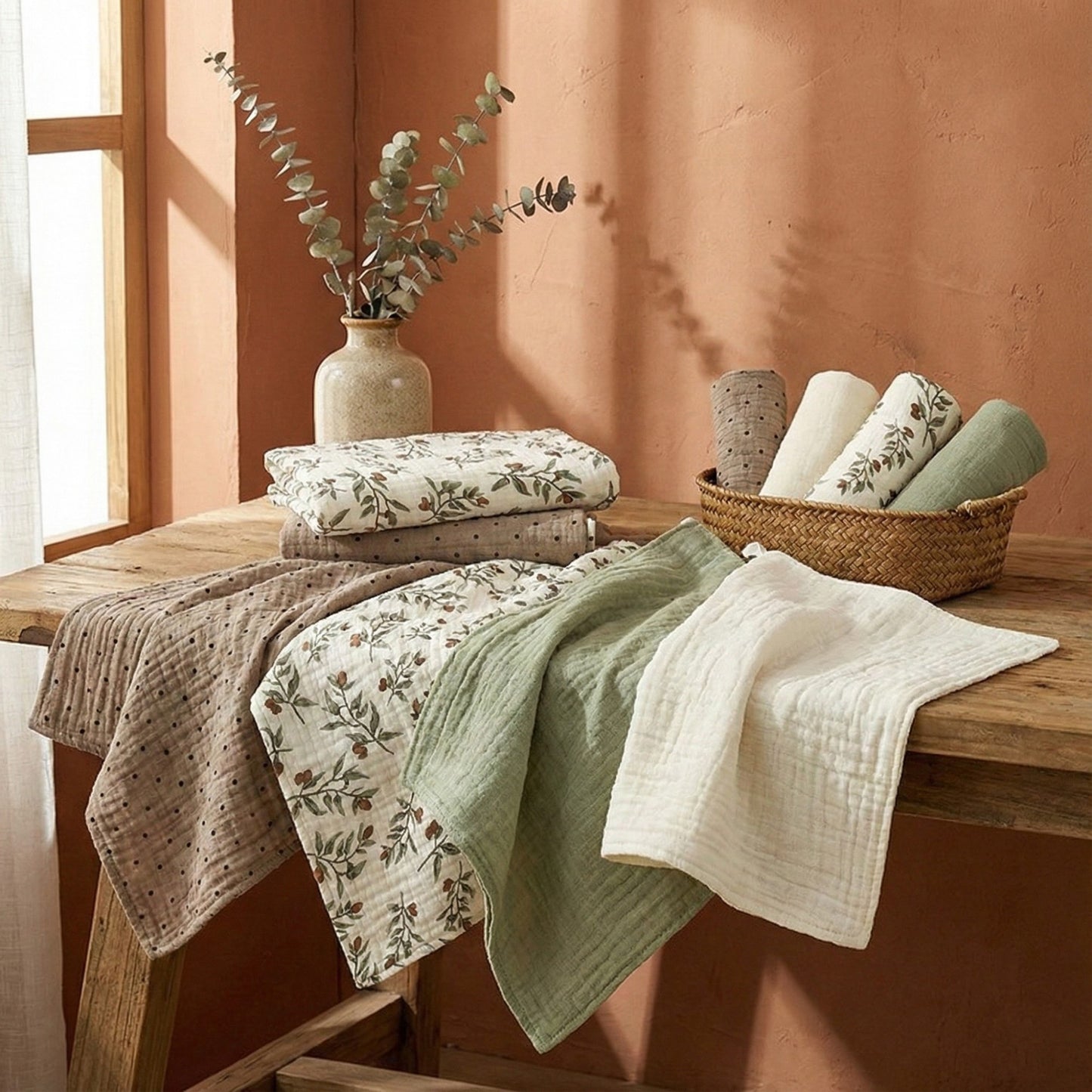 Soft Cotton Textured Kitchen Cleaning Cloths Hanging Dish Towels Floral and Solid Mix 4 Pack