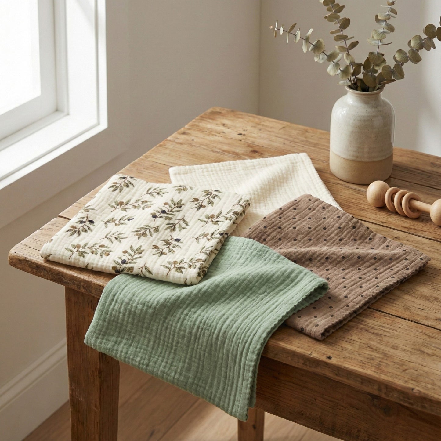Soft Cotton Textured Kitchen Cleaning Cloths Hanging Dish Towels Floral and Solid Mix 4 Pack