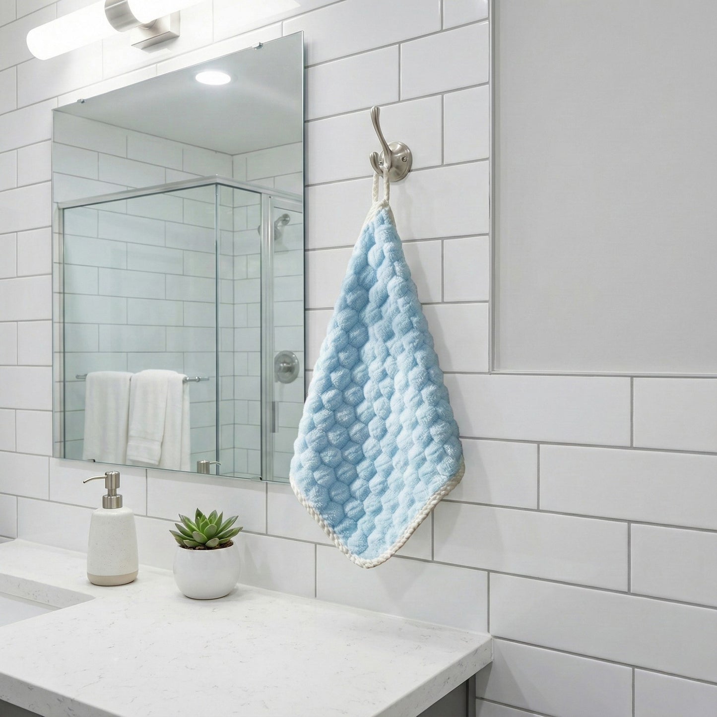 Soft Absorbent Hanging Hand Towels Textured Teardrop Shape Reusable Cleaning Cloth with Loop 6 Pack