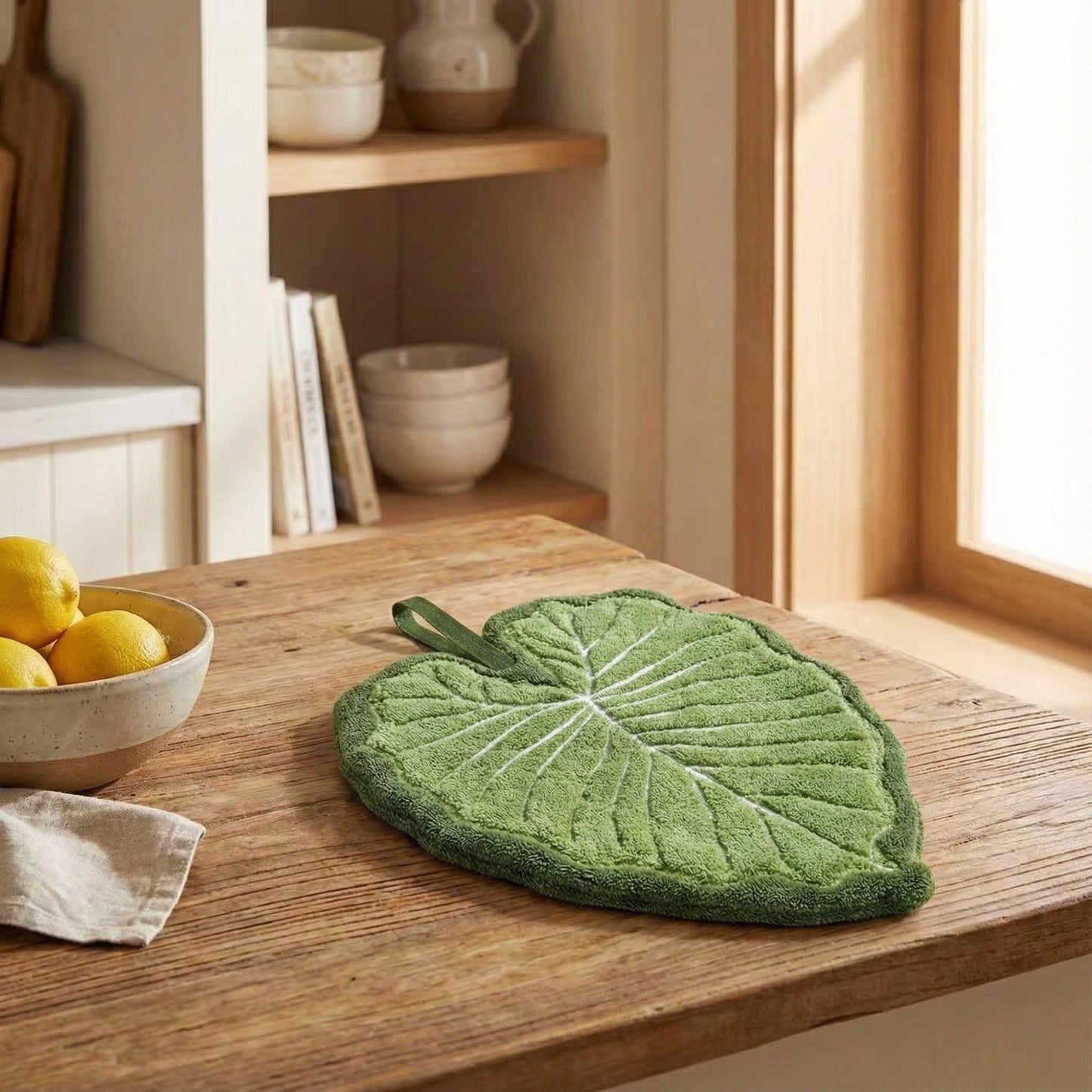 Soft Absorbent Hanging Hand Towels Leaf Shaped Reusable Cleaning Cloth with Loop 3 Pack