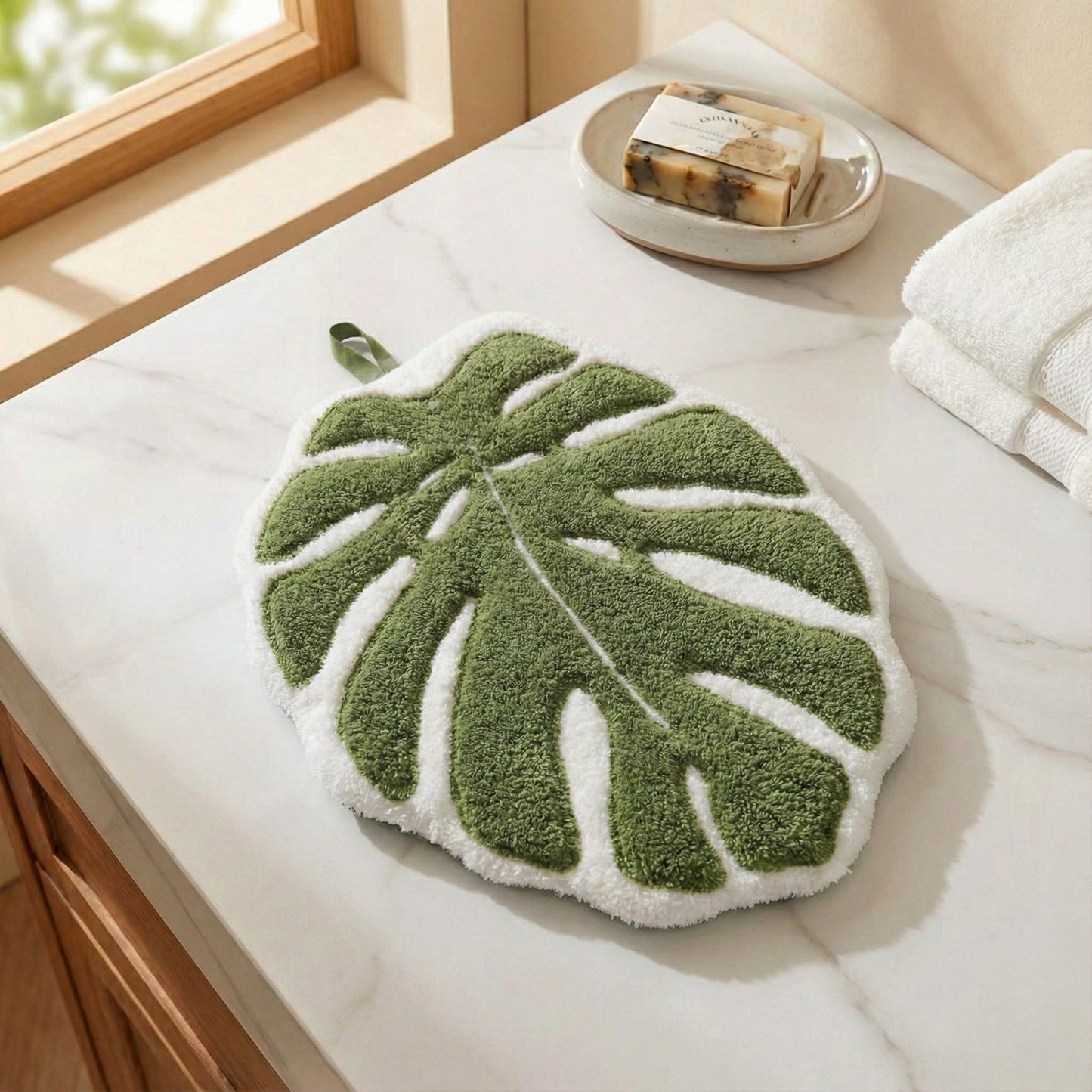 Soft Absorbent Hanging Hand Towels Leaf Shaped Reusable Cleaning Cloth with Loop 3 Pack