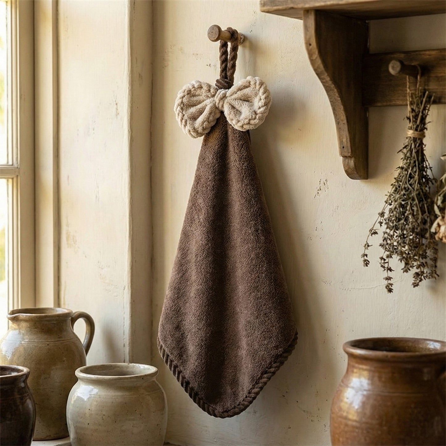 Soft Absorbent Hanging Hand Towels with Bow Detail Reusable Cleaning Cloth 2 Pack