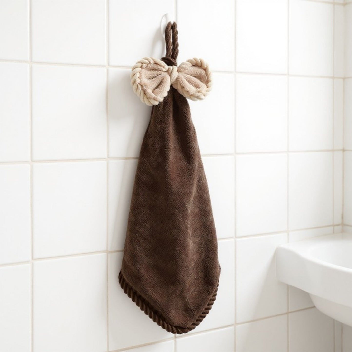 Soft Absorbent Hanging Hand Towels with Bow Detail Reusable Cleaning Cloth 2 Pack
