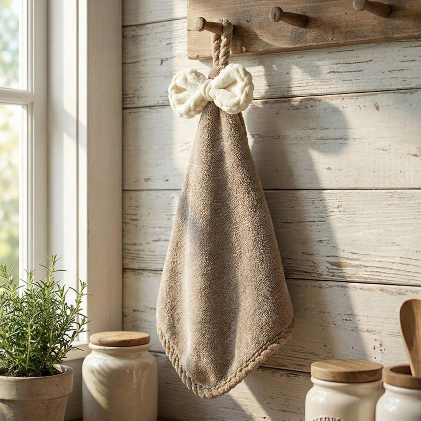 Soft Absorbent Hanging Hand Towels with Bow Detail Reusable Cleaning Cloth 2 Pack