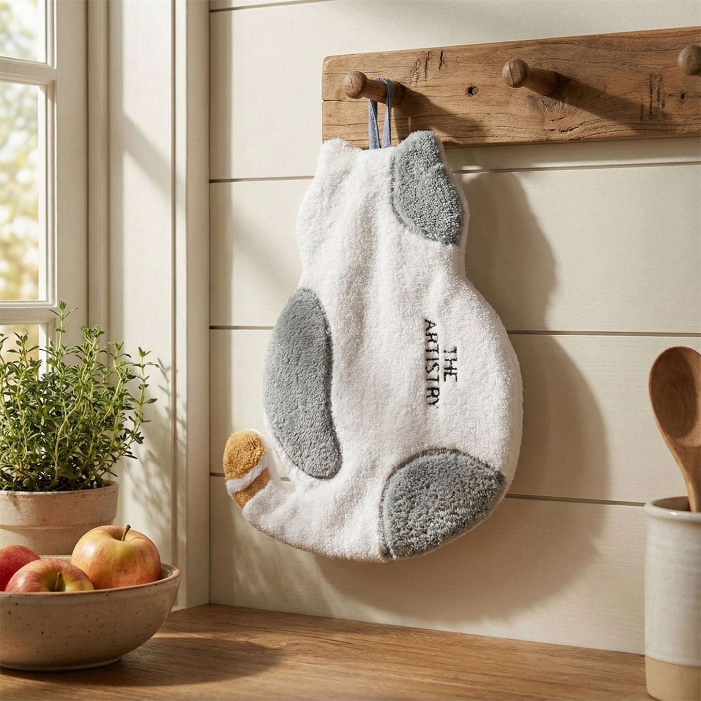 Soft Absorbent Hanging Hand Towel with Cat Shape Reusable Cleaning Cloth
