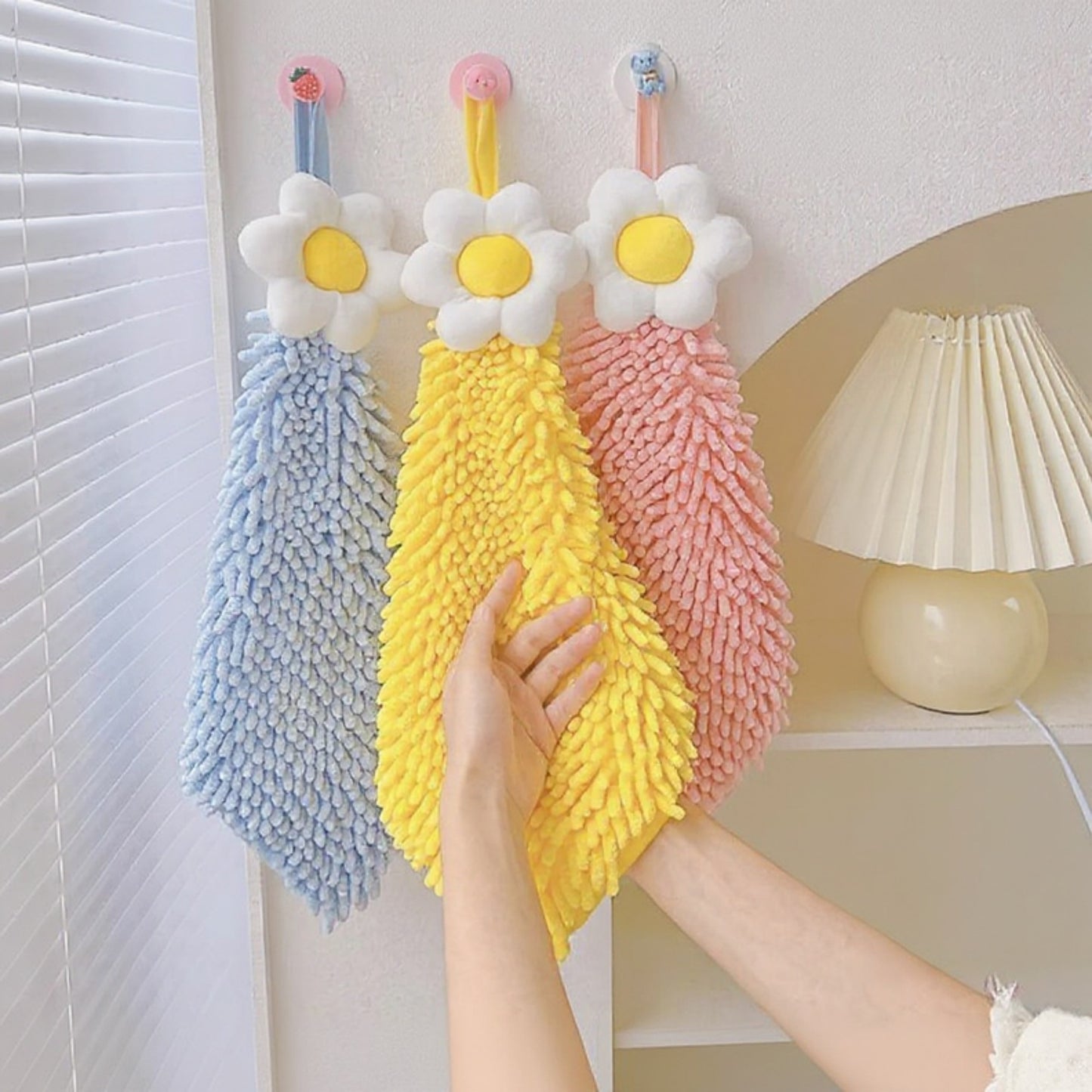 3-PC Flower Hanging Microfiber Cleaning Towels Set with Loop Soft Absorbent Scrubber Design for Kitchen and Bathroom Use