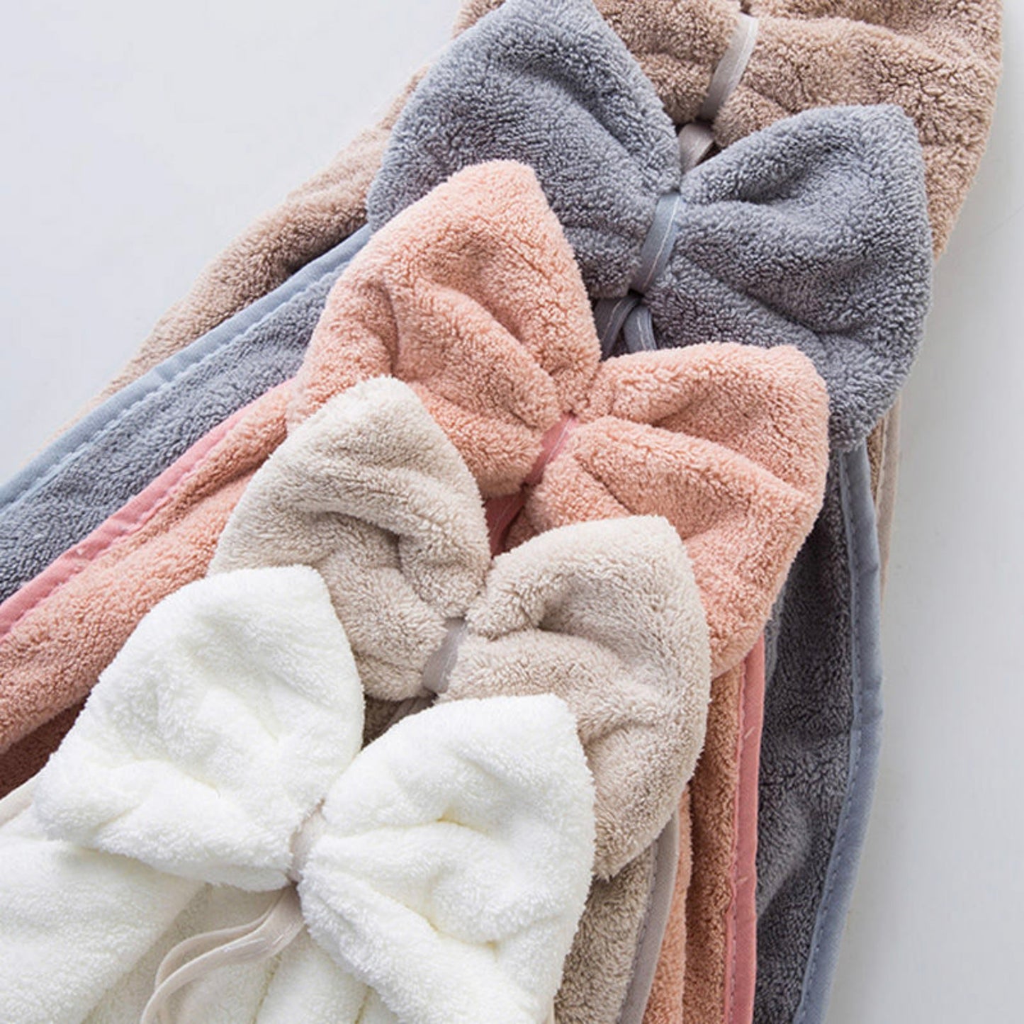 5-PC Bow Hanging Microfiber Hand Towels Set Soft Plush Absorbent Design with Loop for Kitchen and Bathroom Use