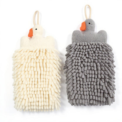 2-PC Duck Shaped Hanging Microfiber Hand Towels Set Soft Plush Absorbent Design with Loop for Kitchen or Bathroom