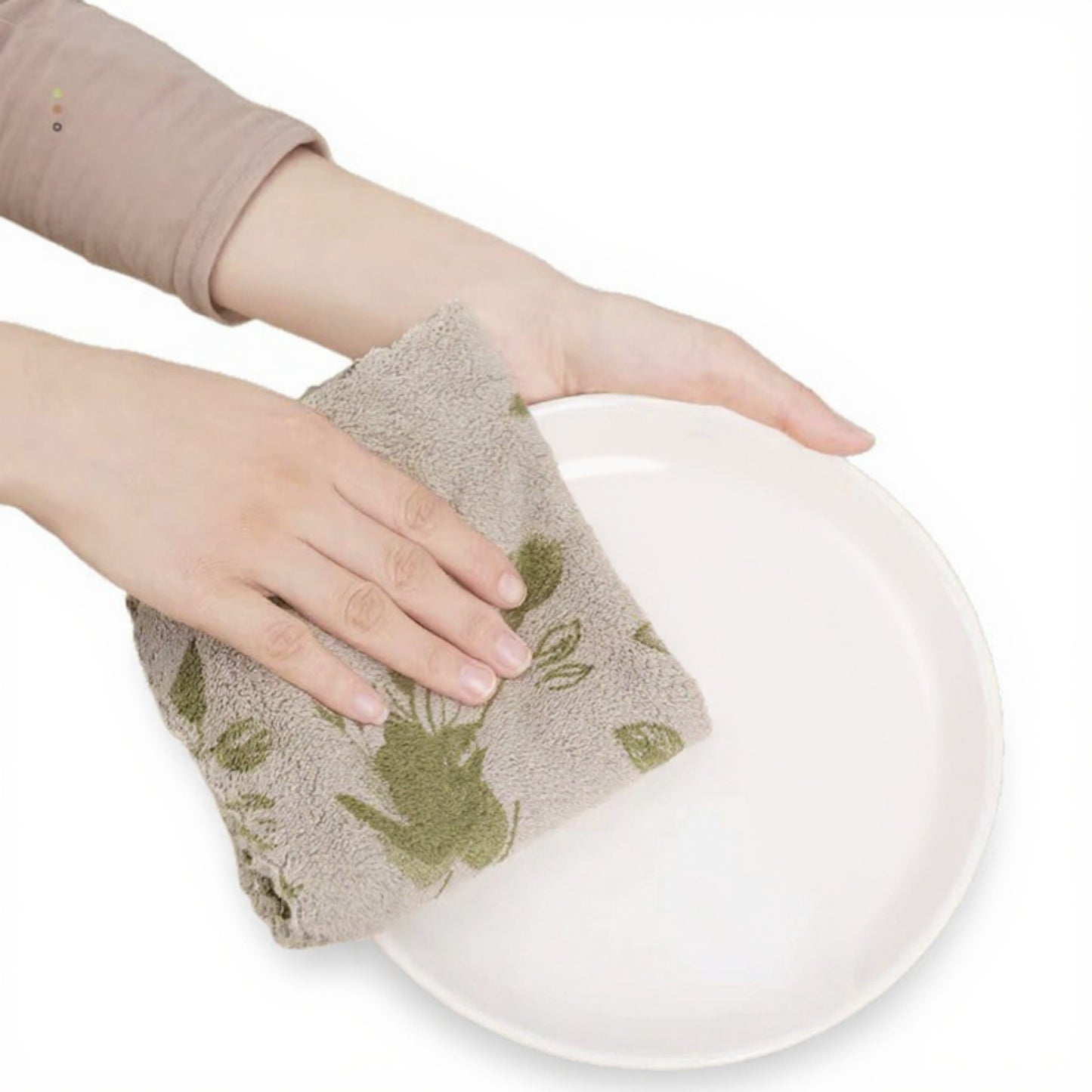 4-PC Botanical Pattern Plush Hand Towels Set Soft Absorbent Textured Fabric for Kitchen Bathroom or Guest Use