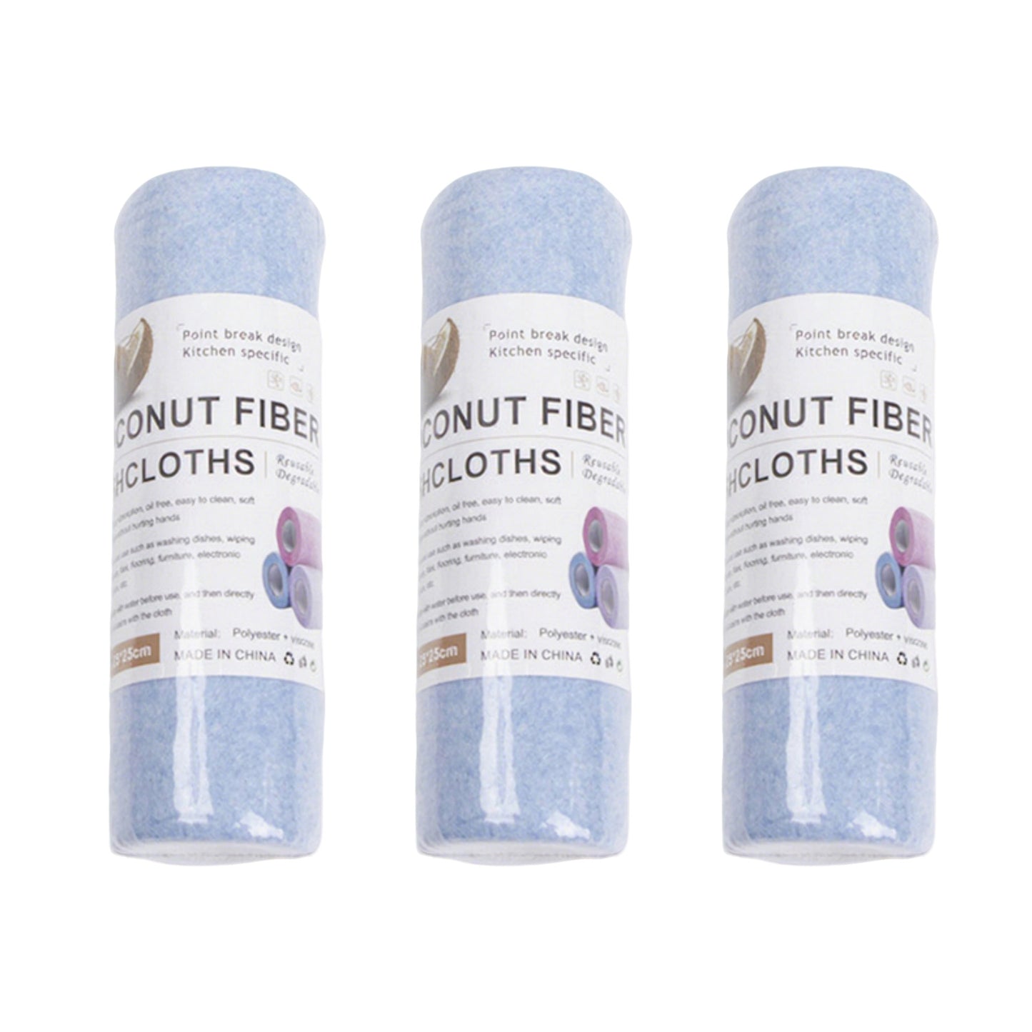 Coconut Fiber Cleaning Cloths 3 Piece Set Reusable Absorbent Kitchen Dish and Surface Cleaning Cloths