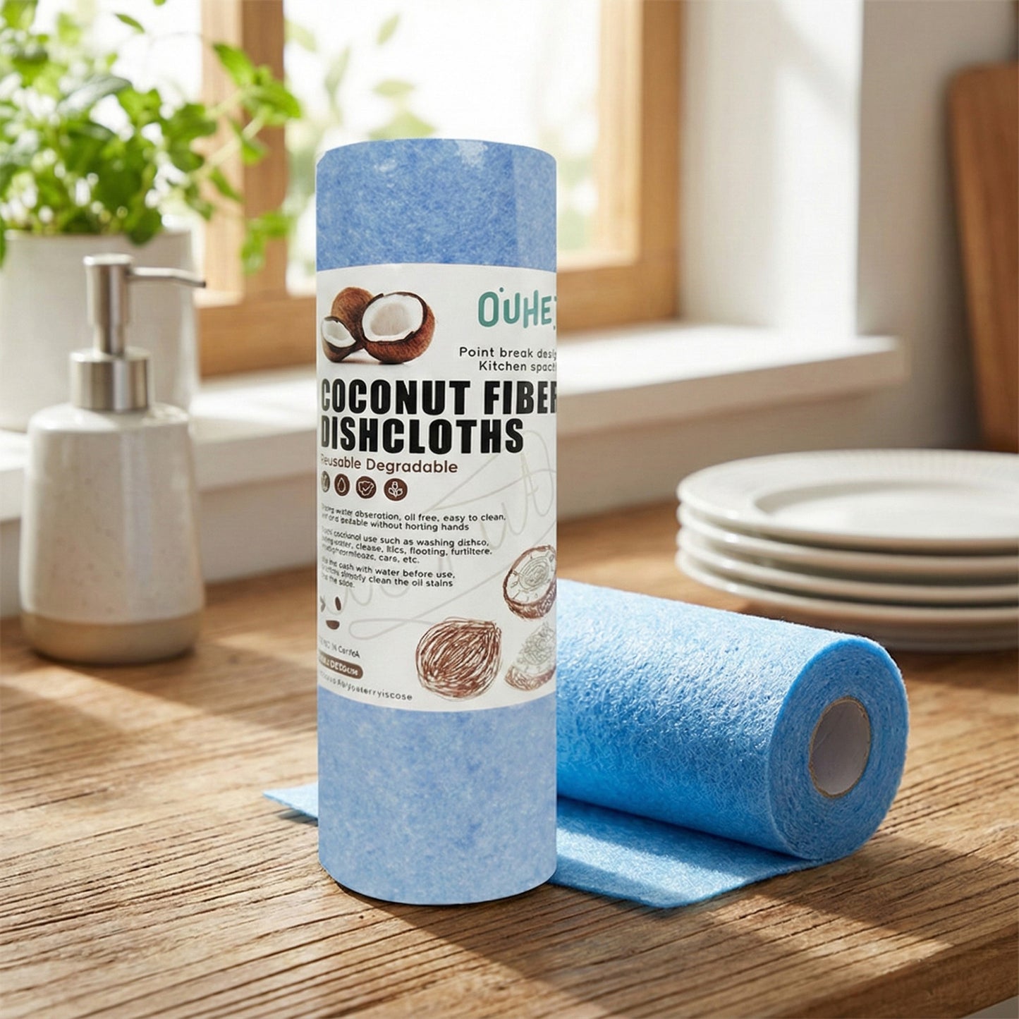 Coconut Fiber Cleaning Cloths 3 Piece Set Reusable Absorbent Kitchen Dish and Surface Cleaning Cloths