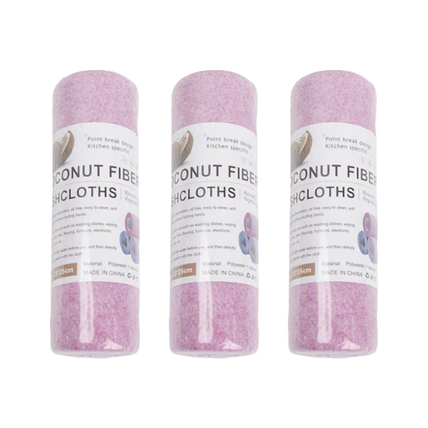 Coconut Fiber Cleaning Cloths 3 Piece Set Reusable Absorbent Kitchen Dish and Surface Cleaning Cloths
