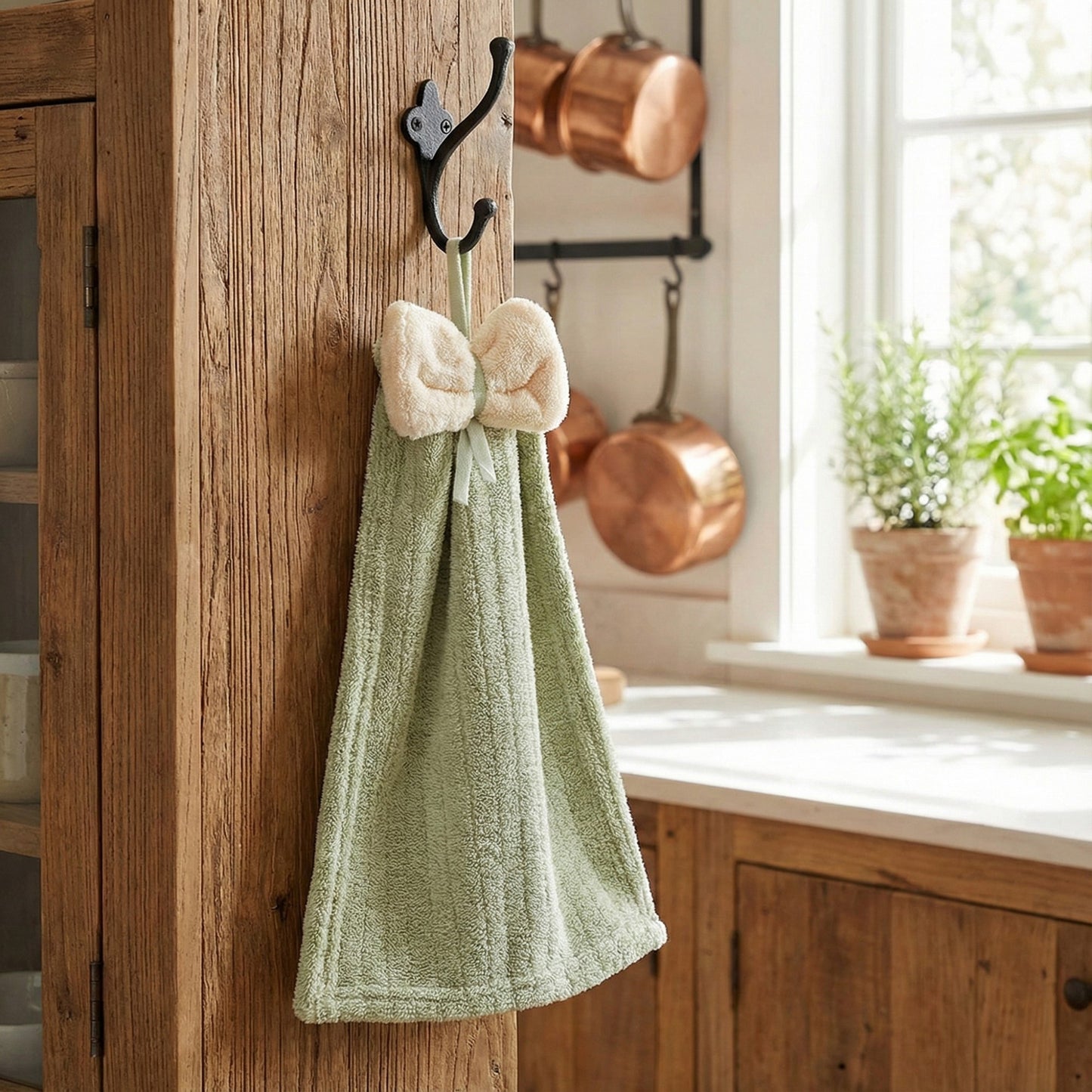 3 Pack Hanging Kitchen Hand Towels Soft Absorbent Ribbed Towels with Decorative Bow and Loop