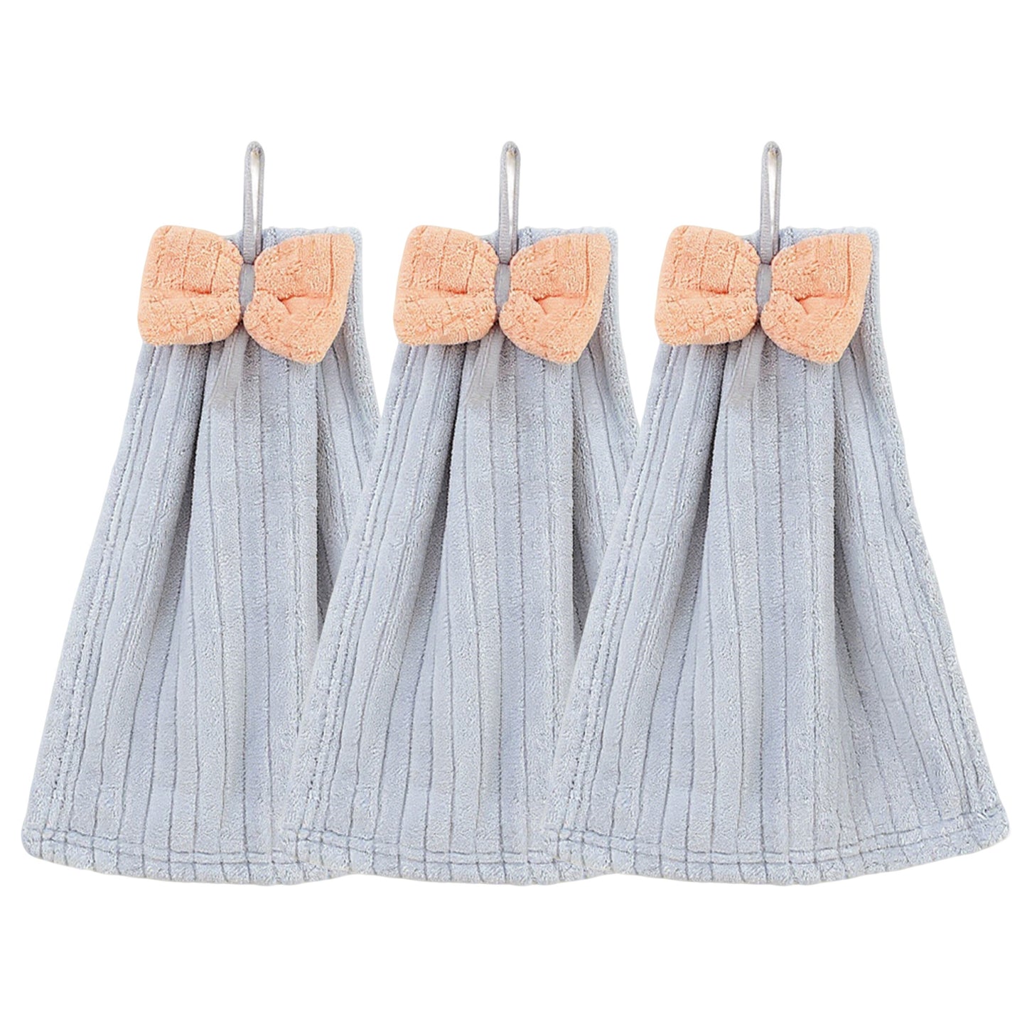 3 Pack Hanging Kitchen Hand Towels Soft Absorbent Ribbed Towels with Decorative Bow and Loop