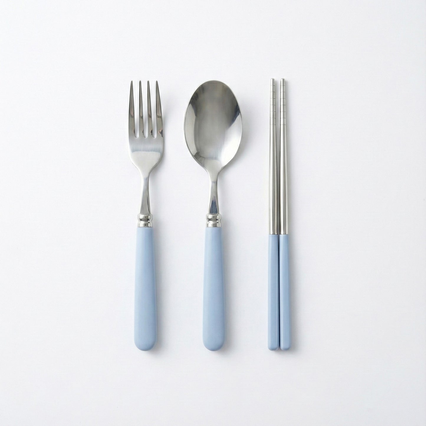 Portable Flatware 4 Piece Set with Spoon Fork Chopsticks and Slim Travel Storage Case