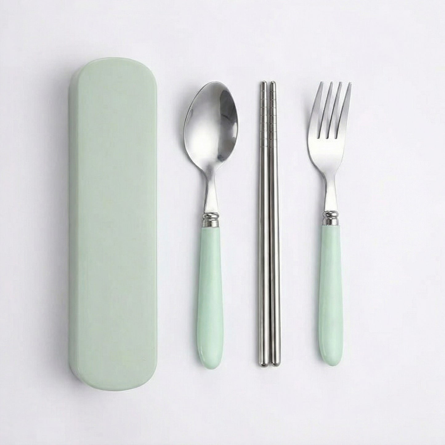 Portable Flatware 4 Piece Set with Spoon Fork Chopsticks and Slim Travel Storage Case