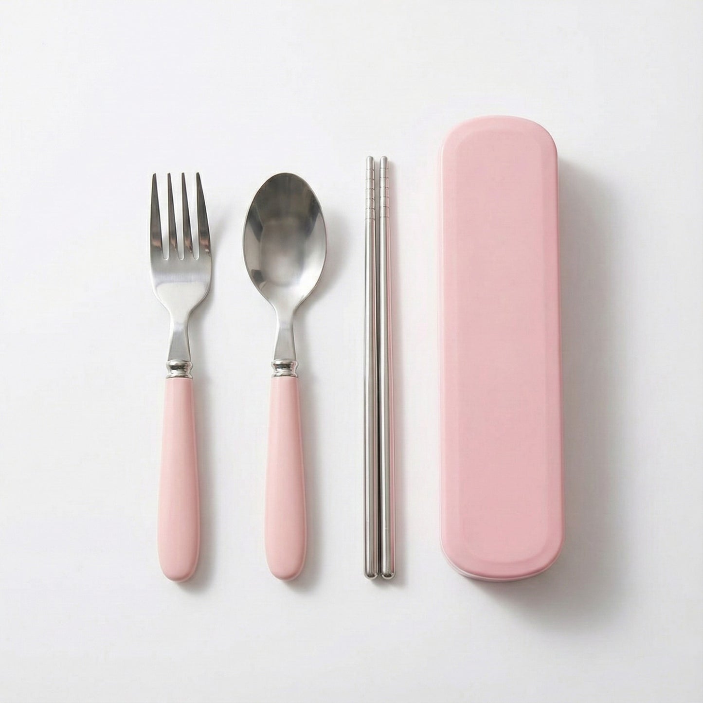 Portable Flatware 4 Piece Set with Spoon Fork Chopsticks and Slim Travel Storage Case