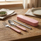 Portable Flatware 4 Piece Set with Spoon Fork Chopsticks and Slim Travel Storage Case