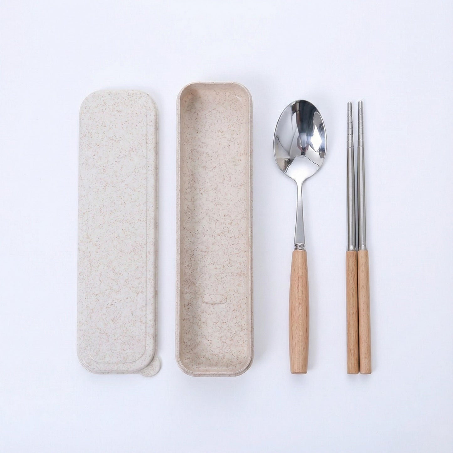 Portable Flatware 3 Piece Set with Spoon Chopsticks and Slim Travel Storage Case
