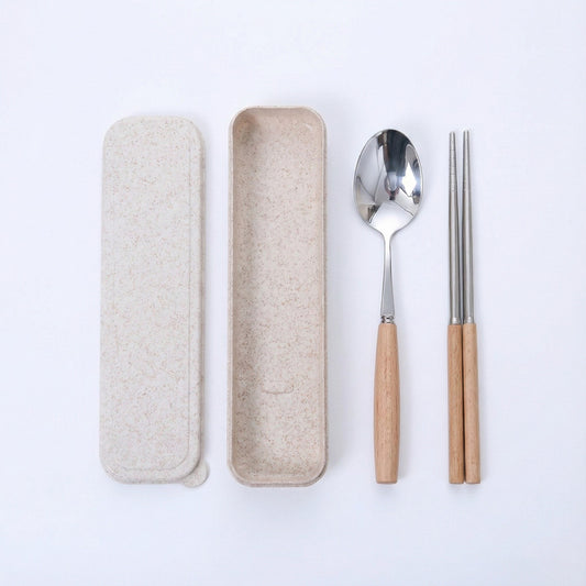 Portable Flatware 3 Piece Set with Spoon Chopsticks and Slim Travel Storage Case
