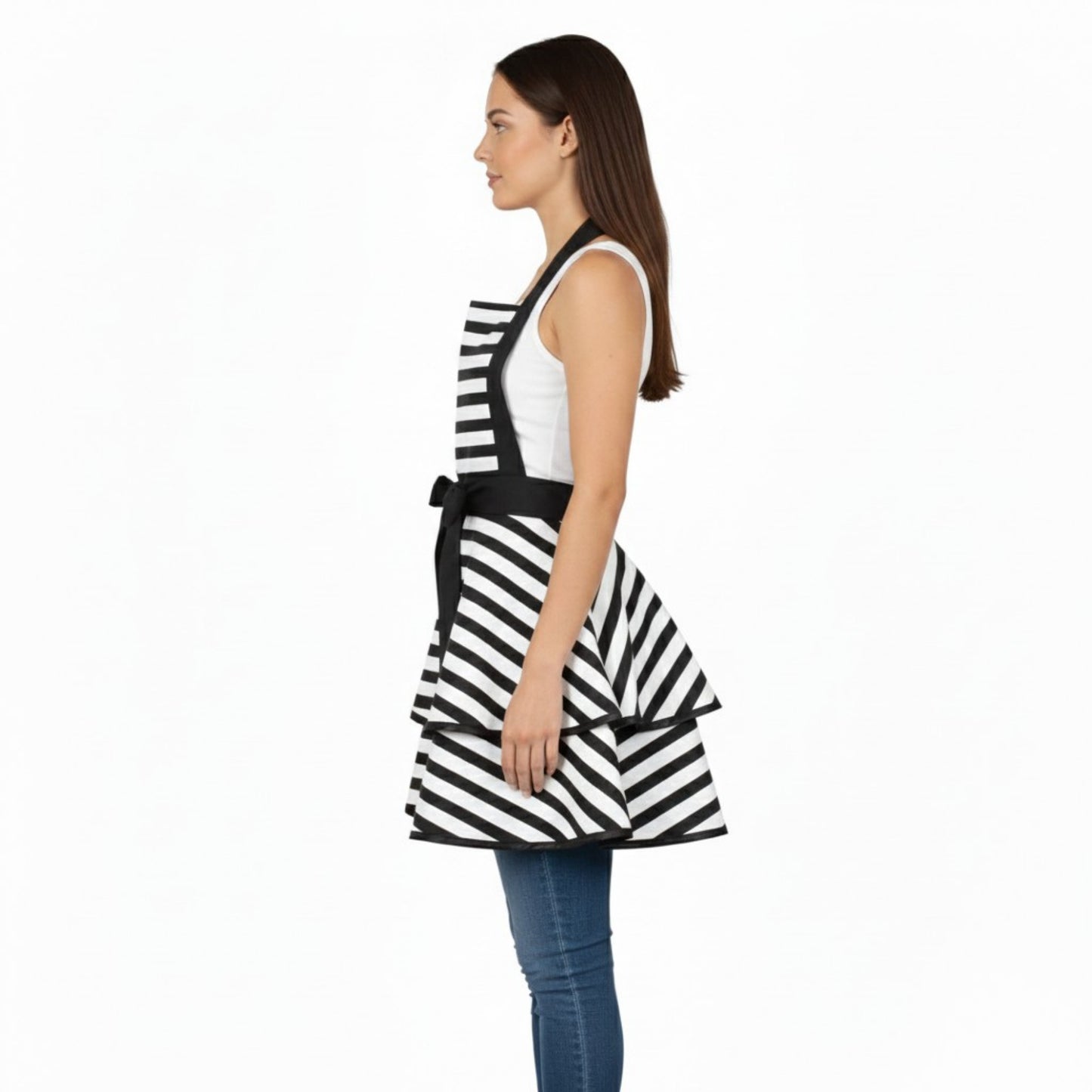 Vintage Dress Style Kitchen Apron with Halter Neck Tie Full Skirt Coverage and Adjustable Waist Bow