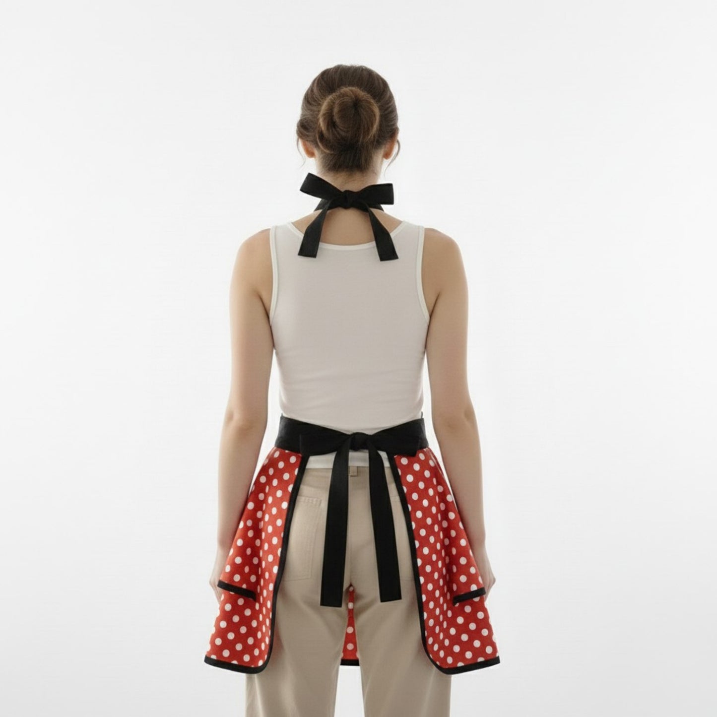 Vintage Dress Style Kitchen Apron with Halter Neck Tie Full Skirt Coverage and Adjustable Waist Bow