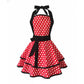 Vintage Dress Style Kitchen Apron with Halter Neck Tie Full Skirt Coverage and Adjustable Waist Bow
