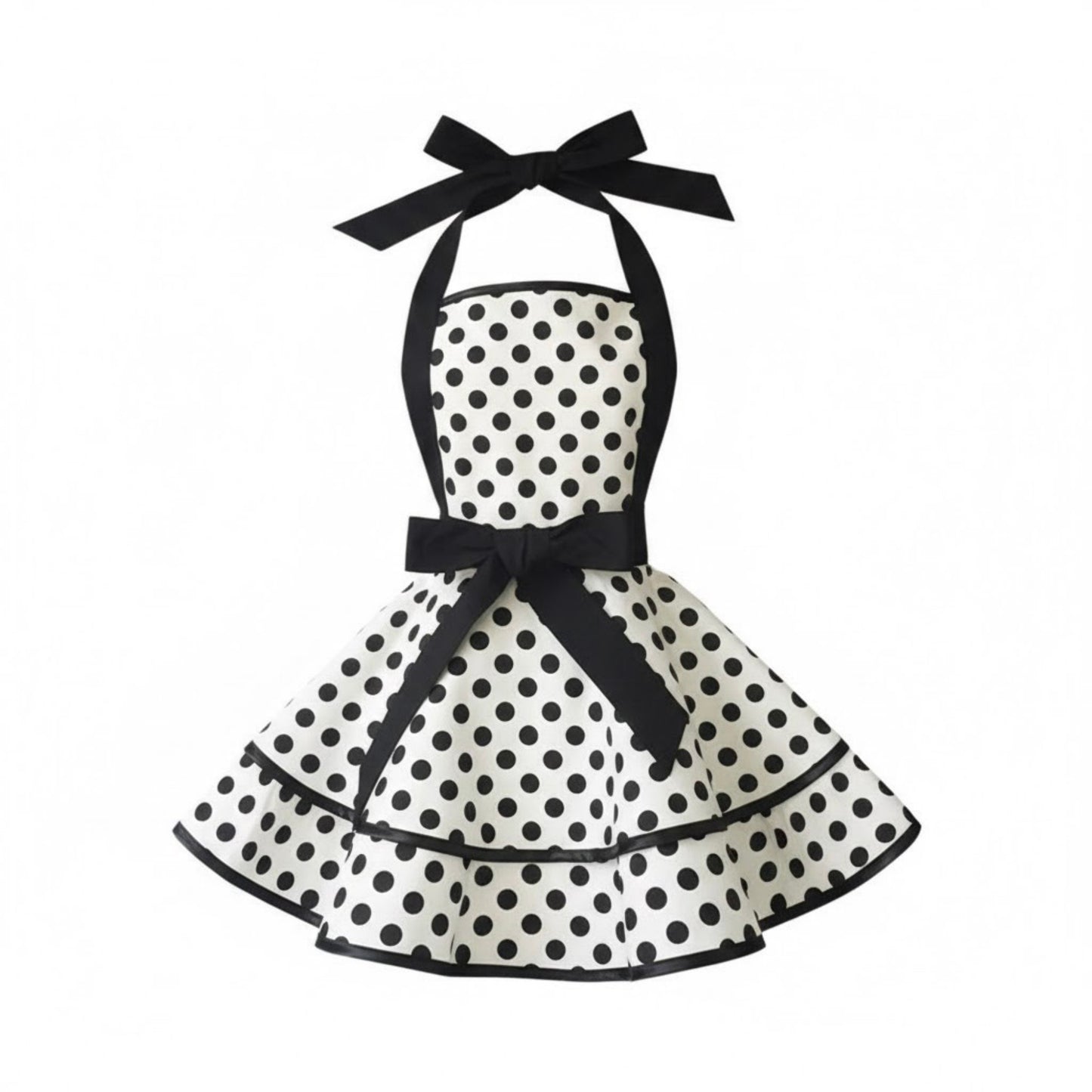 Vintage Dress Style Kitchen Apron with Halter Neck Tie Full Skirt Coverage and Adjustable Waist Bow