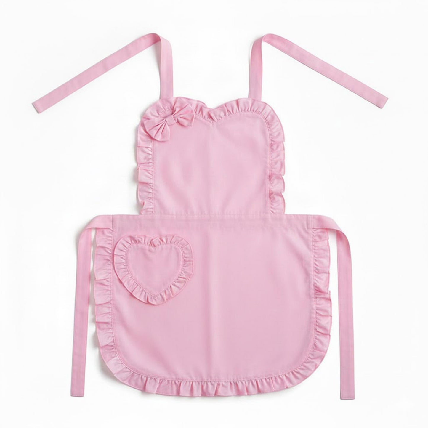 Ruffle Trim Valentine Heart Pocket Kitchen Apron with Adjustable Neck and Waist Ties