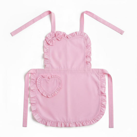 Ruffle Trim Valentine Heart Pocket Kitchen Apron with Adjustable Neck and Waist Ties