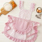 Polka Dot Gingham Ruffle Trim Kitchen Apron with Adjustable Straps and Front Pocket