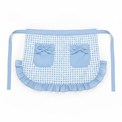 Gingham Kitchen Apron with Ruffle Trim Adjustable Waist Ties Bow Pocket Details and Front Coverage